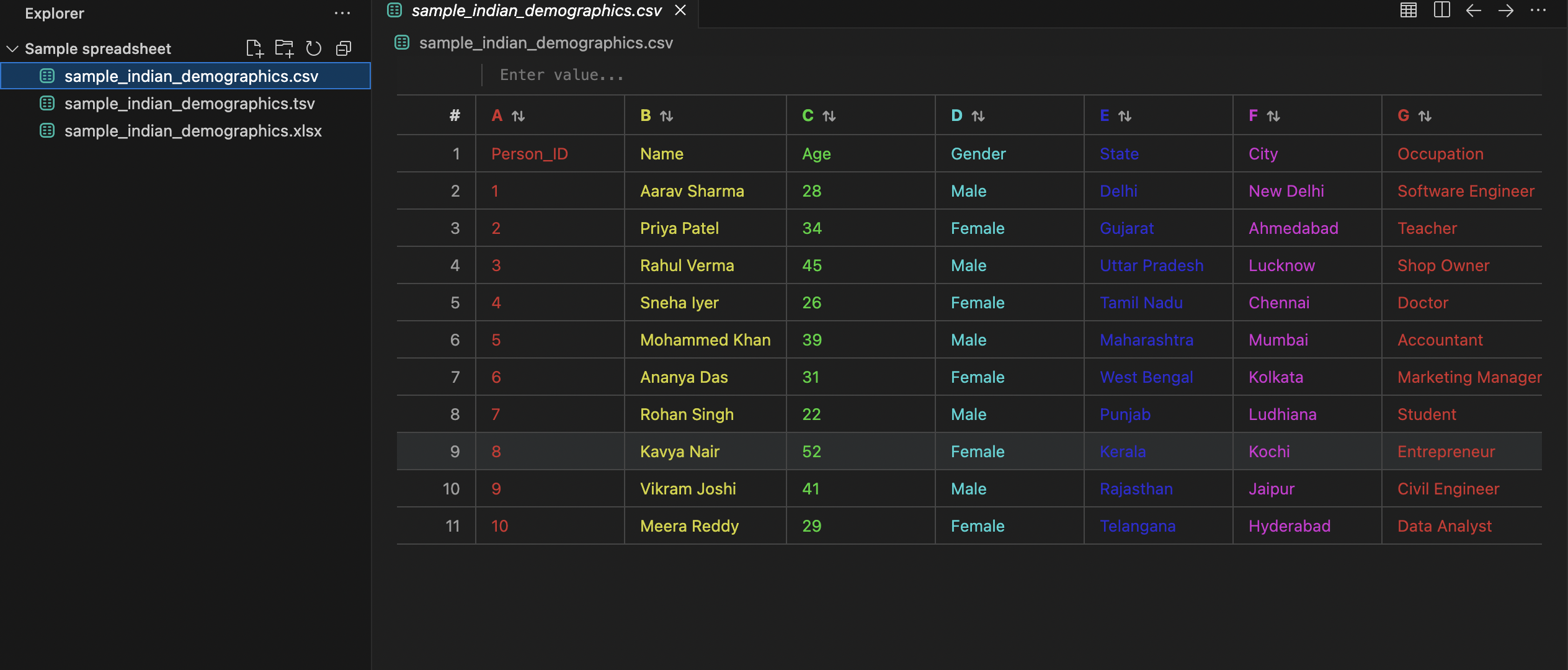 CSV Table Preview Mode
