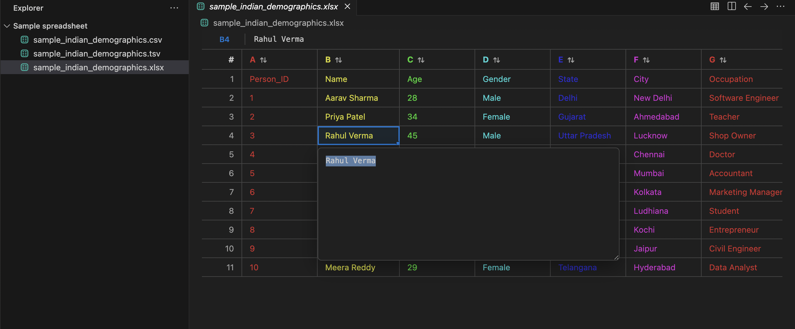 Spreadsheet Editor View